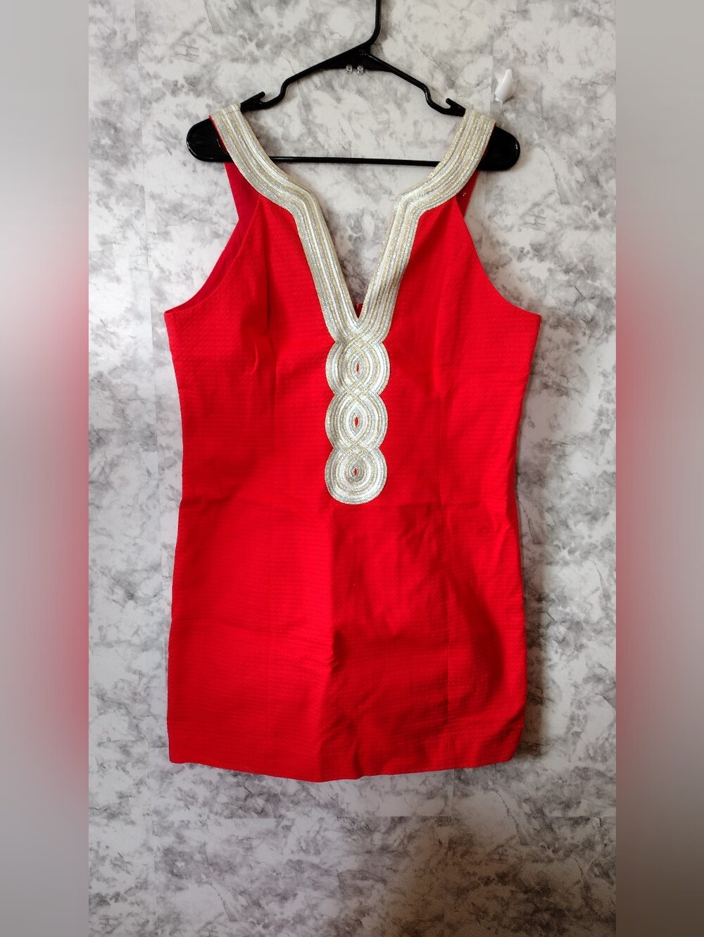 Lilly Pulitzer  Valli Shift Ruby Red Sleeveless Decorative V-Neck Tunic Dress
